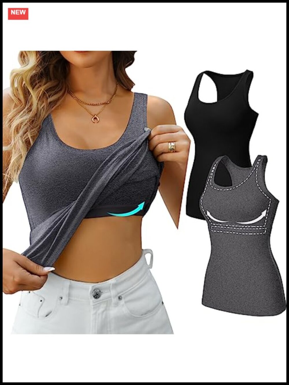 Shelf Bra Racerback Tank Top Cotton Blend 2 Pack Workout Shirts